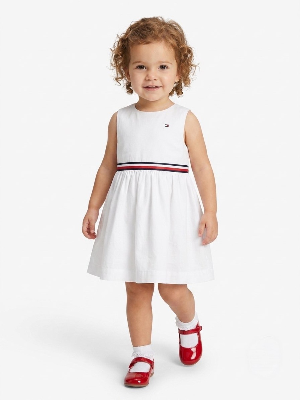NWT Tommy Hilfiger Girl White Sleeveless Dress Accent 24M 100% Cotton A-Line